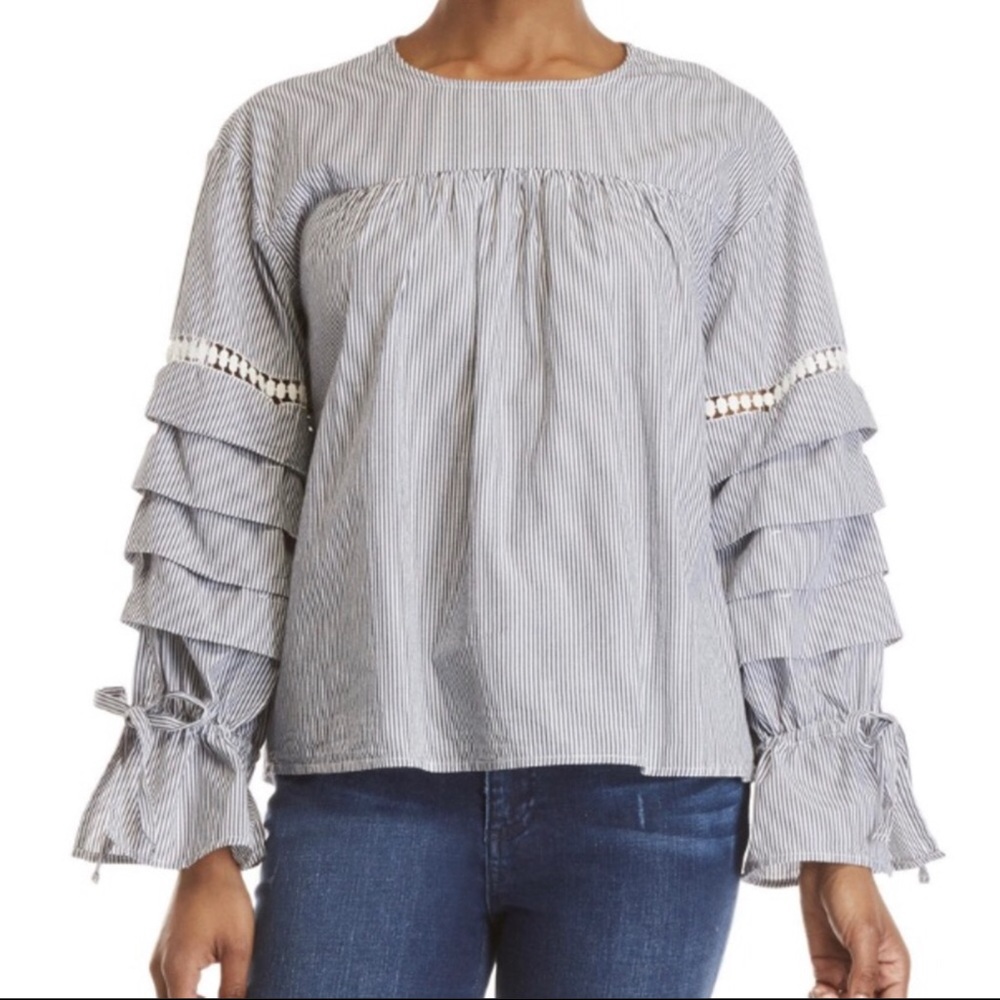 Nanette Lepore Striped Ruched Sleeve Top NWT